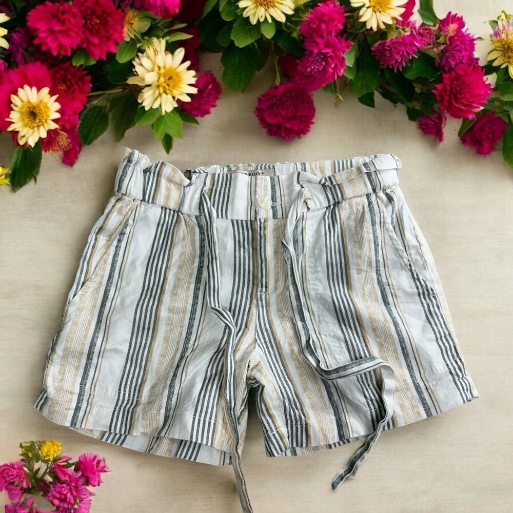 Liverpool Los Angeles Paper Bag Striped Shorts Sz 2 Linen Blend Front Tie